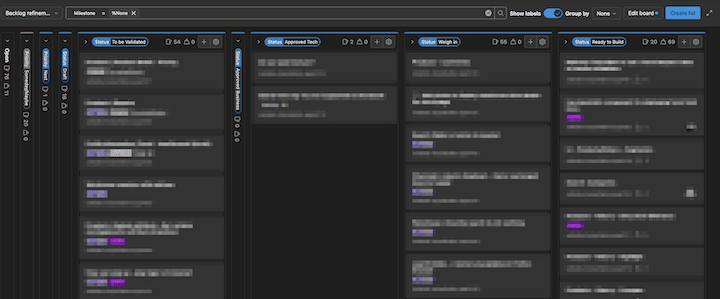 Screenshot van het Gitlab board dat ik gebruik voor 'Backlog Refinement'