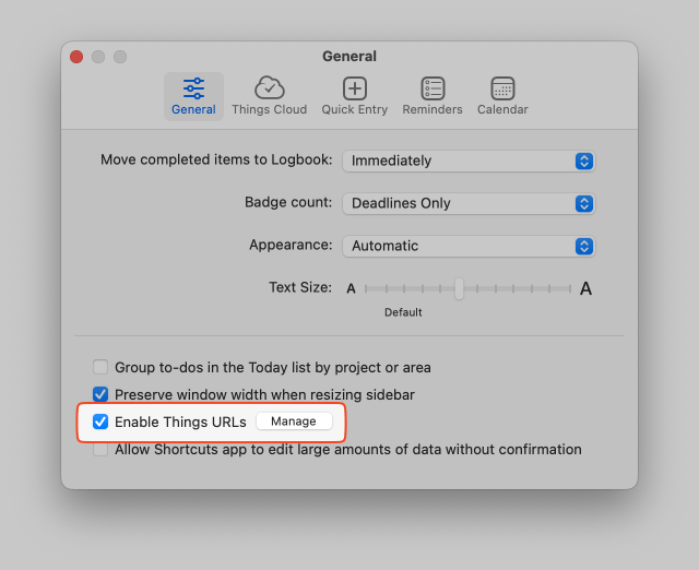 Enabling Things URLs in Things3 settings