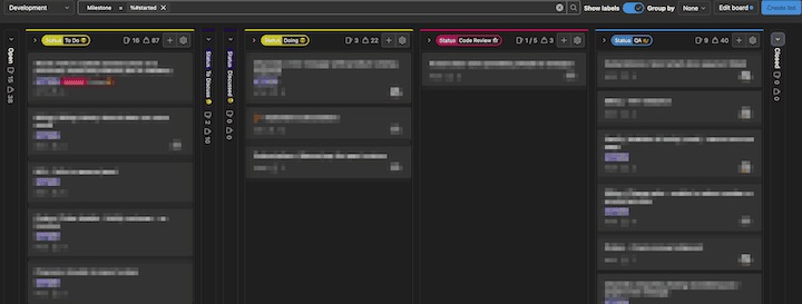 Screenshot van het Gitlab board met de issues waar deze sprint aan gewerkt wordt